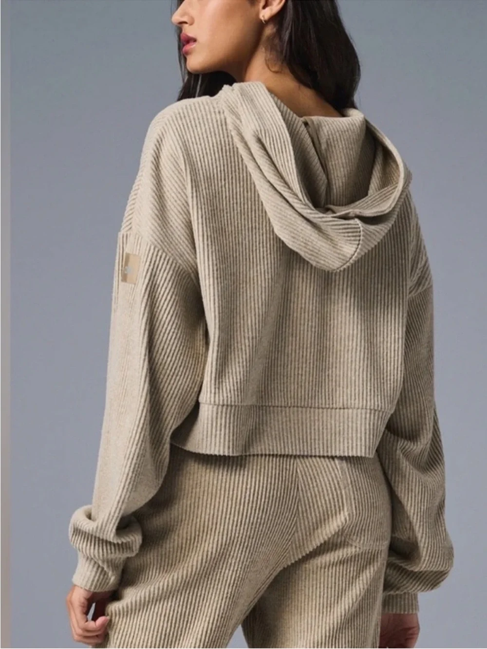 Alo Yoga Muse Hoodie Gravel Heather Cropped Sz M 8-10 W3438R
